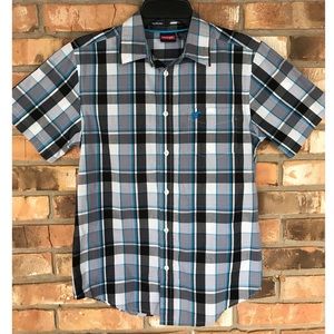 Wrangler Big Boys Blue Plaid Button Down Shirt Size 14/16